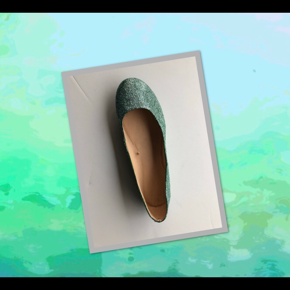 Women’s Custom Mint Green Shimmery Glitter Flats - Picture 4 of 8
